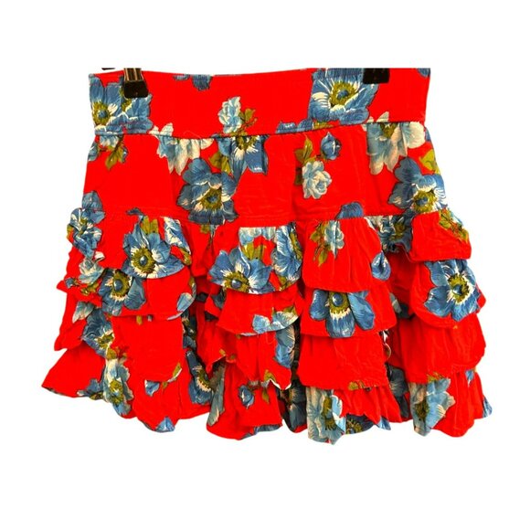 Y2K Hollister Hawaiian Tropical Red Floral Ruffled Mini Skirt SZ S Preppy Summer - Picture 3 of 6
